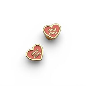 Miu Miu Pink Heart Logo Enamel Gold-Tone Stud Earrings